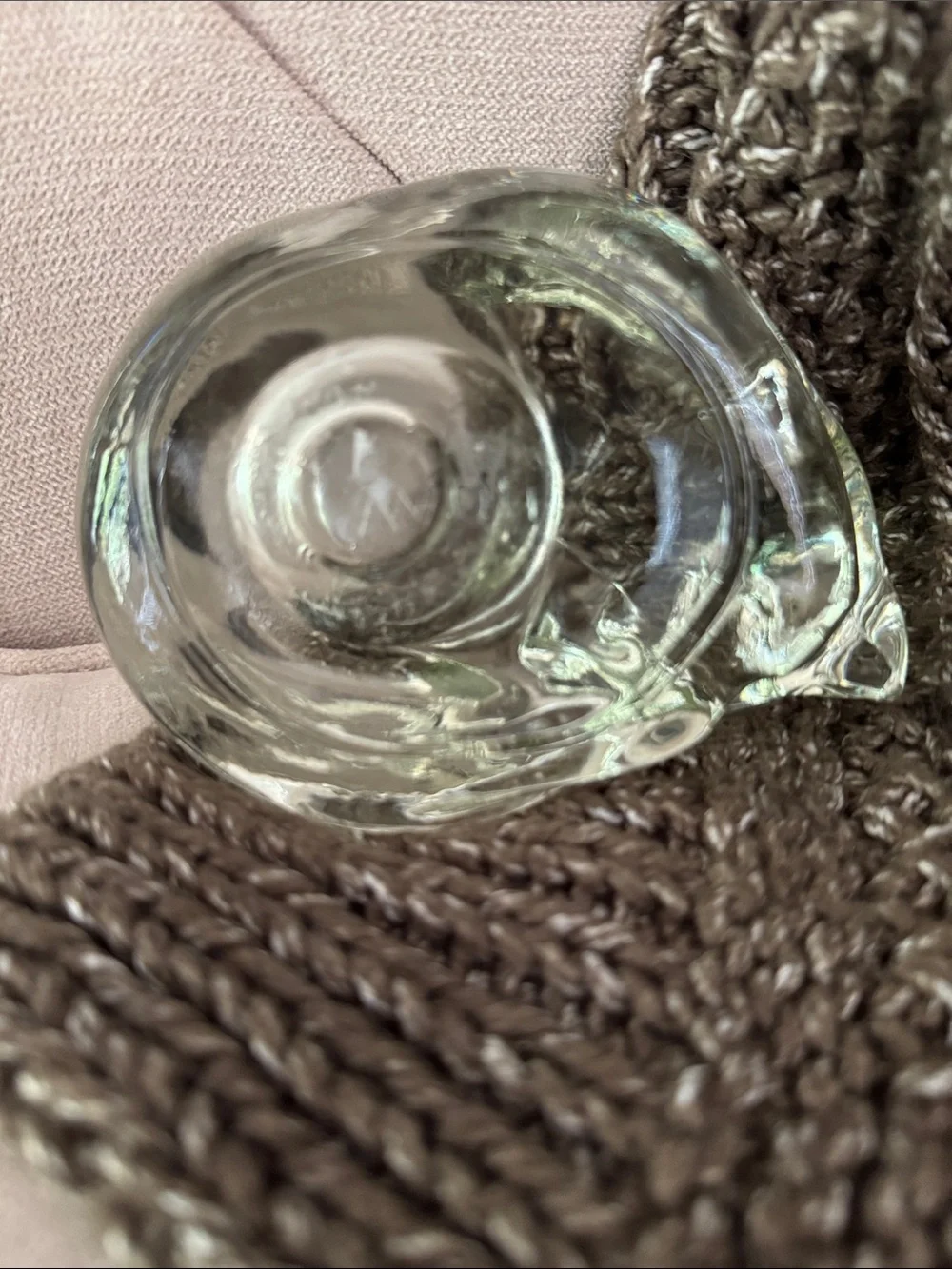 1980 Avon Crystal Glass Sleeping Cat Candle Holder Votive Tea Light
